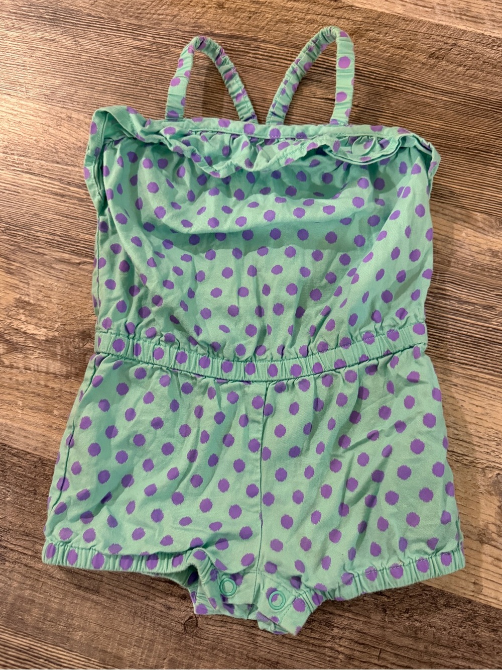 Cher Baby Girl Mint & Purple Polka Dot Romper Size 12M Vintage Y2K Summer Spring
